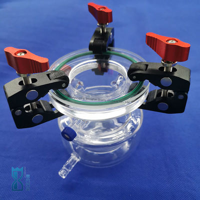 เครื่องปฏิกรณ์ควอตซ์สองชั้นโปร่งใสสูงทนทานต่อการกัดกร่อนแบบกำหนดเองสำหรับเครื่องแก้วในห้องปฏิบัติการวิทยาศาสตร์