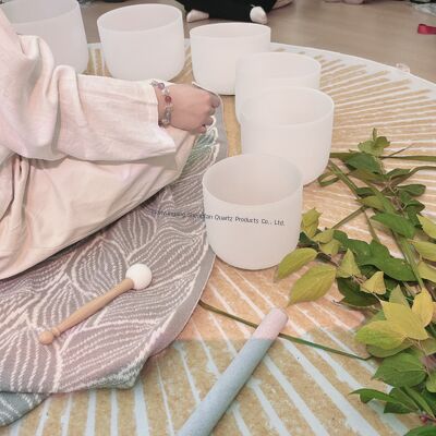 6-12 inch 432Hz White Frosted Crystal Singing Bowl for Sound Healing and Meditation