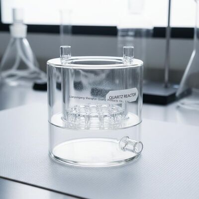 เครื่องปฏิกรณ์ควอตซ์สองชั้นโปร่งใสสูงทนทานต่อการกัดกร่อนแบบกำหนดเองสำหรับเครื่องแก้วในห้องปฏิบัติการวิทยาศาสตร์
